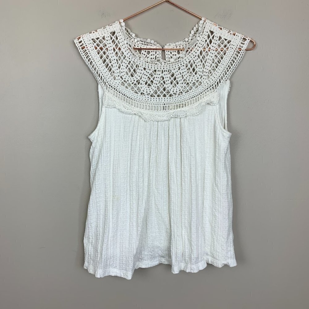 Maeve by Anthropologie Lace and Waffle Knit Seeveless Top Medium